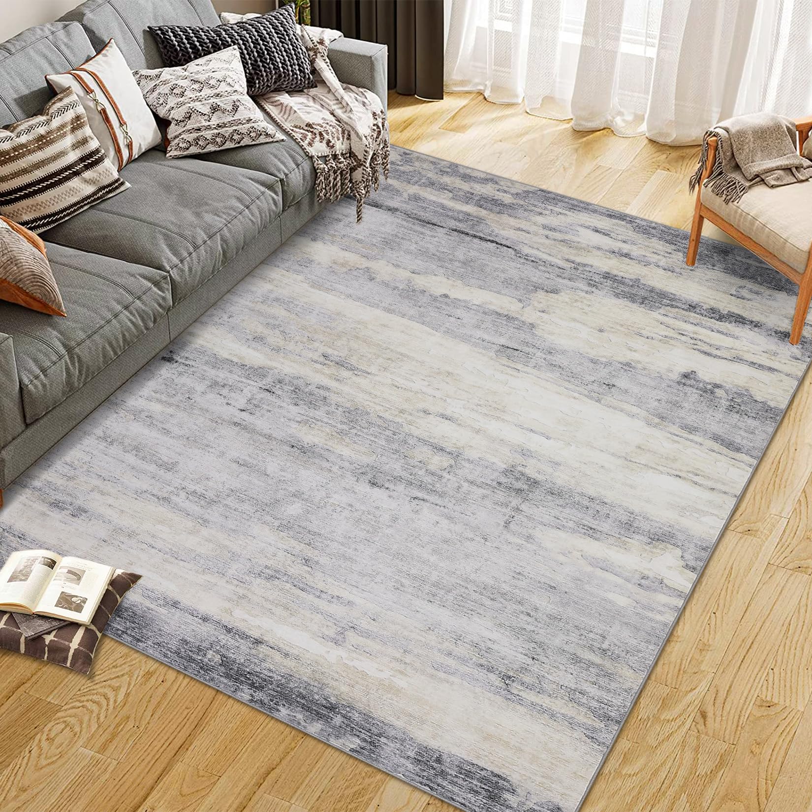 Garvee Extra Large Rug 10x13 Grey Machine Washable Non Slip Low Pile Indoor Carpet Modern Farmhouse