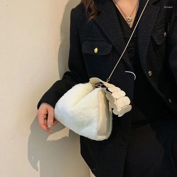 Totes Plush Elegance Handbag Statement Chain Handle Soft urious Touch Shoulder Bag