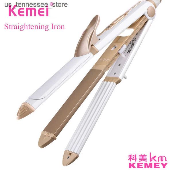 Hair Curlers Straighteners KEMEI 3 in 1 Ceramic Straightener Curler Hair Iron with Comb Corn Clip Curling Iron Straightening Iron prancha al