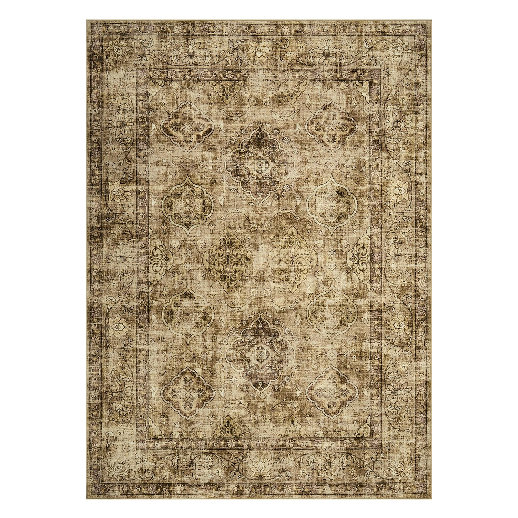 Garvee Area Rugs Vintage Oriental Printed Distressed Design Brown 10x13Ft Indoor Living Room Bedroom Non Slip Soft Carpet