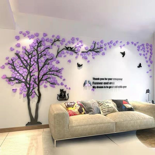 Wallpapers New Romantic Tree Wall Sticker Large Size Home Decoration TV Sofa Background Wallpaper Decals 3D Art Acrylic Wallstickers Poster
