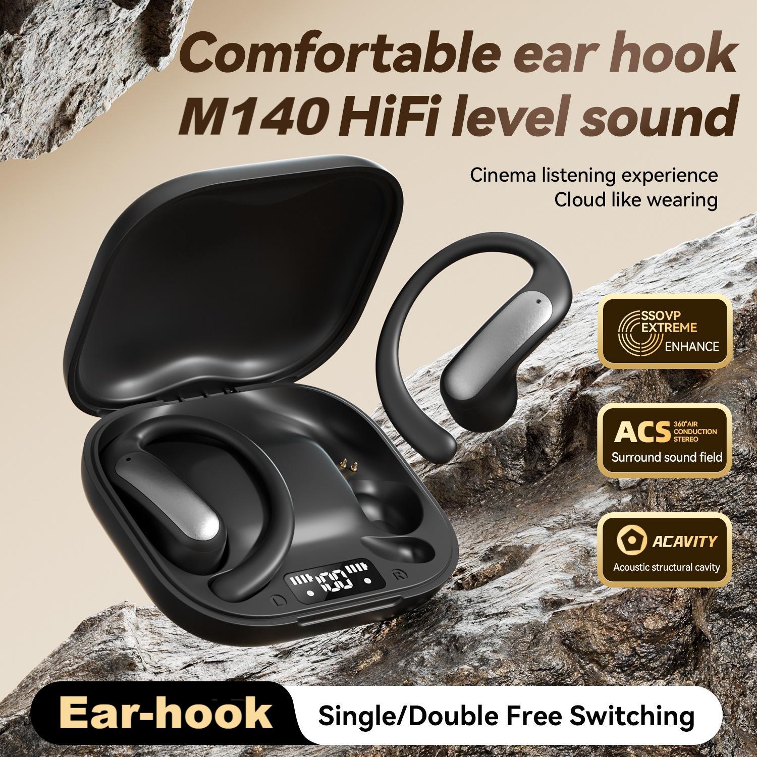 Open-Ear Ear-Hook Bluetooth Headphones Wireless Digital Display Suitable for Outdoor Activities Long Battery Life, ENC, Secure Ear-Hook Fit, Easy Di