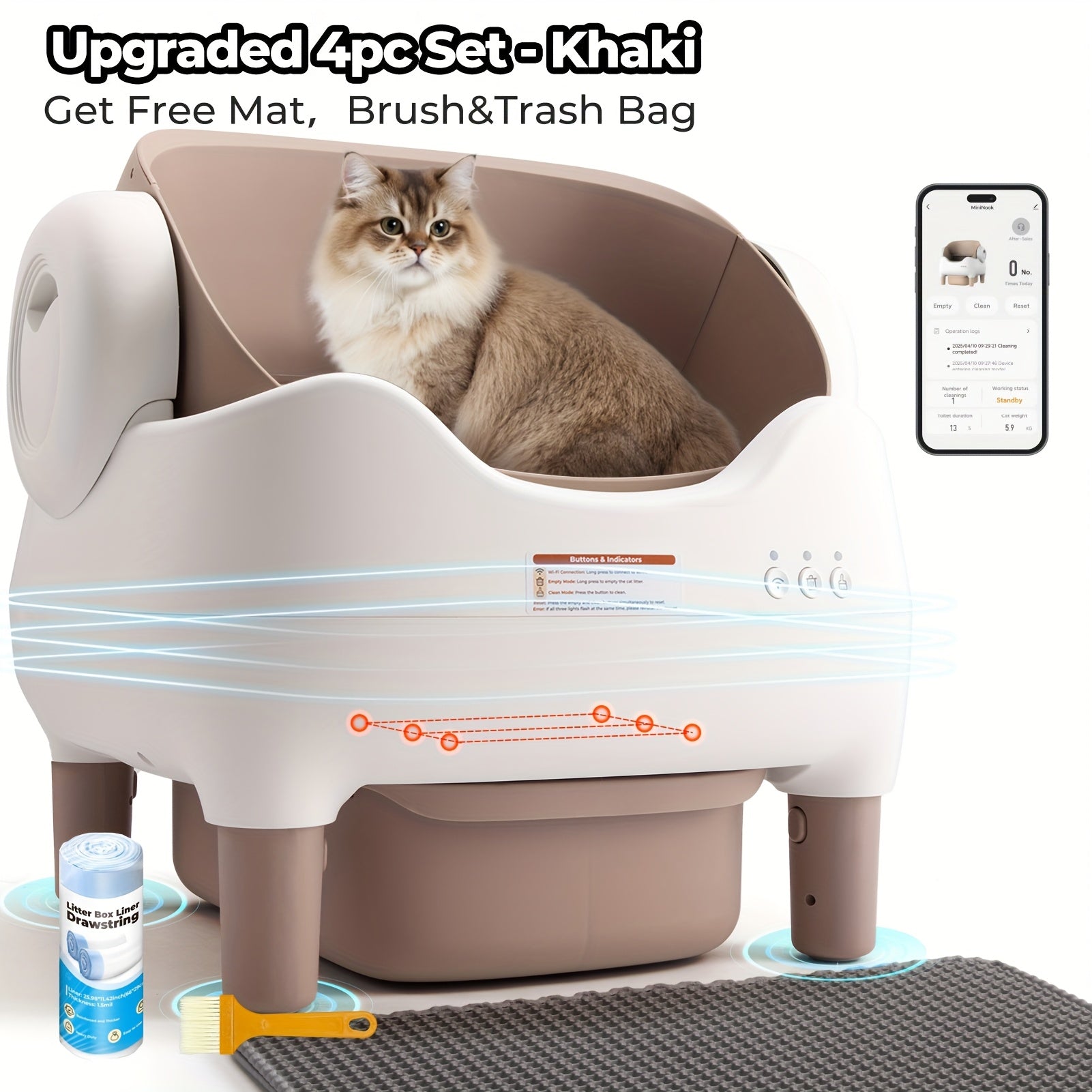 TEMU Self Cleaning Cat Litter Box With Garbage Bags - Extra Large Automatic Litter Box For Multiple Cats With Mat - Waste Disposal With App Control