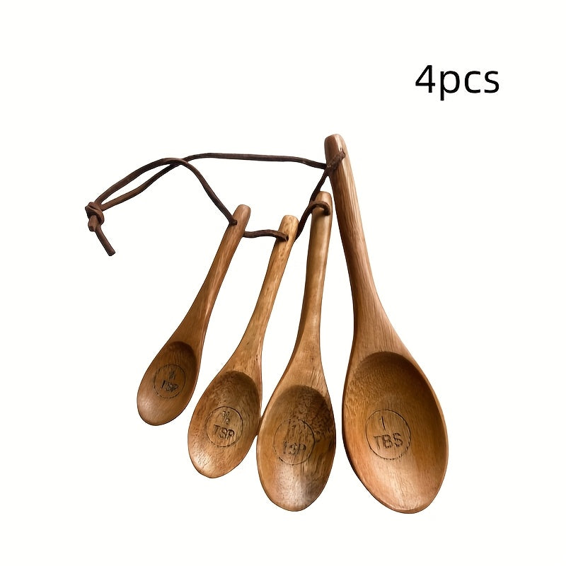 TEMU 4pcs Wooden Kitchen Measuring Spoons Set - Ideal For Baking, Cooking, Spices, Coffee & Desserts - Durable Wooden Utensils With , No Measuring