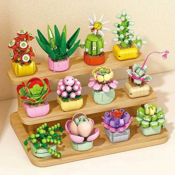 Flowers succulent architecture building blocks eternal bonsai trees gardens romantic girls brick and pottery plants hot models childrens set