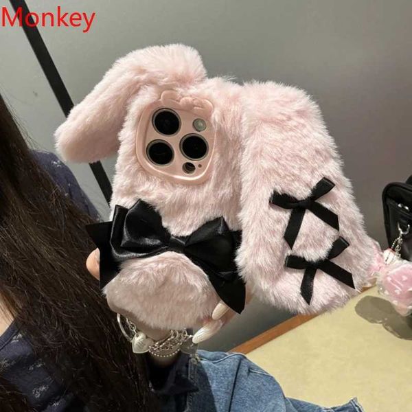 High Quality Cute butterfly fluffy rabbit ear doll animal phone case suitable for iPhone 16 15 Plus 14 13 11 Pro Max Tpu soft and warm plush