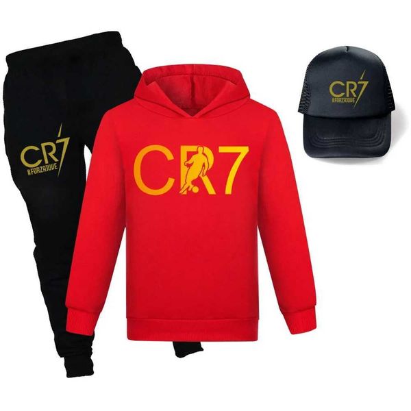 Clothing Sets New CR7 Autumn Childrens Clothing Set Birthday Set Boys Tracking Set Childrens Portuguese Football 7 Sports Set Hoodie Pants H