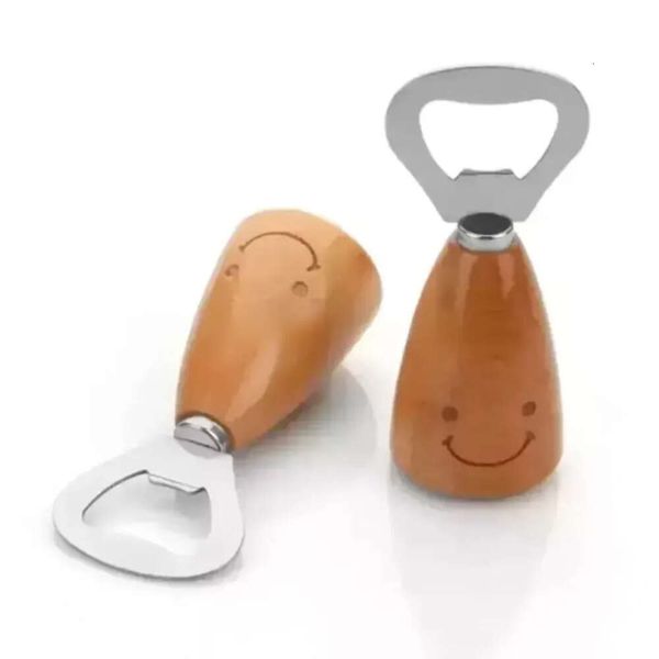 Smiling Face Wooden Creative Sweet Handle Bottle Stainless Steel Beer Opener Tools Kitchen Accessories In Stock Xu