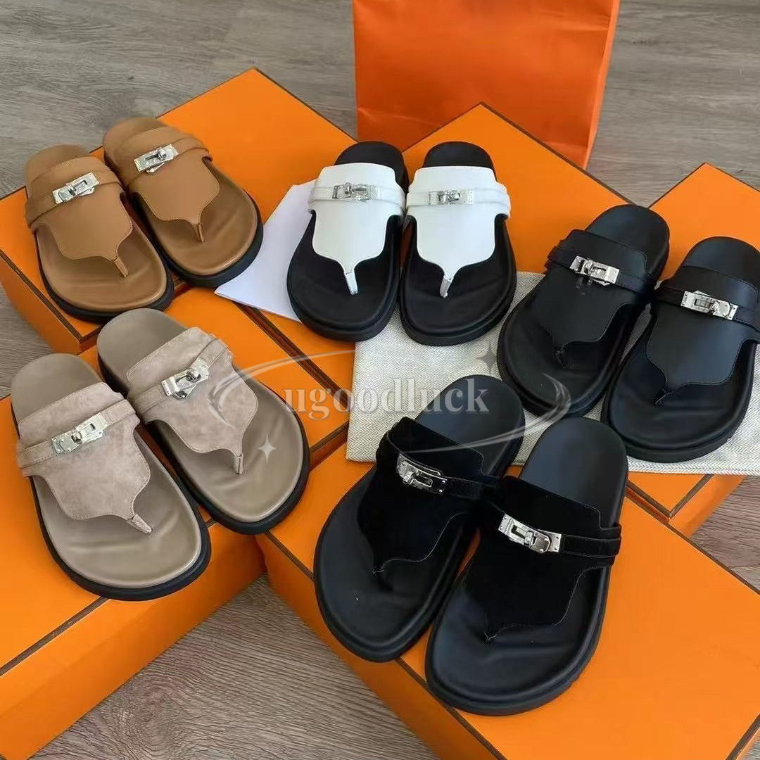 Designer Flip-flops Slide Slippers Beach Classic Flat Sandals Suede Buckle Leather Casual Anti Slip Miter Slide Luxury Summer Flip Flops Men Women S