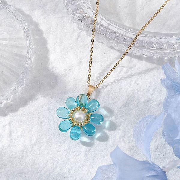 Collares colgantes de perlas de vidrio y vidrio para mujeres