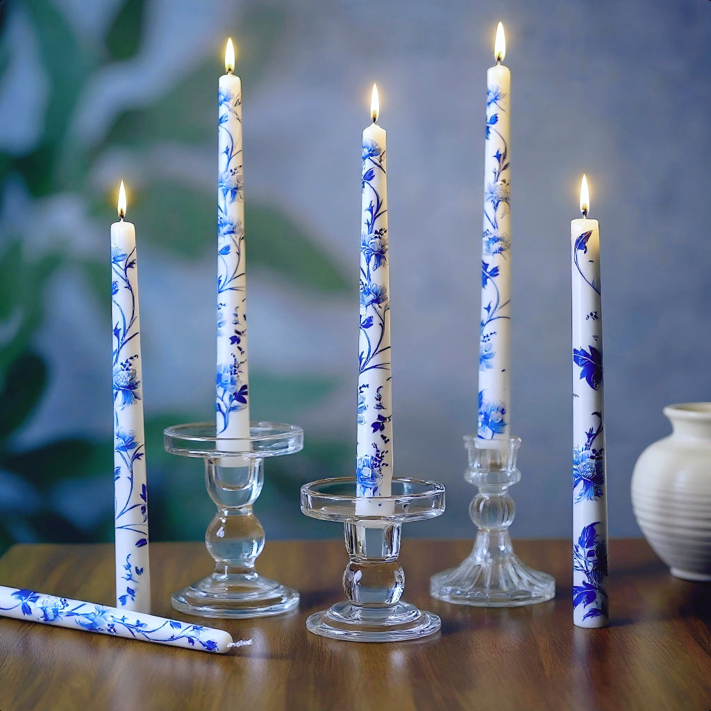 TEMU 6pcs 10" Blue And White Porcelain Long Taper Candles - Unscented Taper Candlesticks For Christmas, Wedding, Party, Home Decor - Elegant