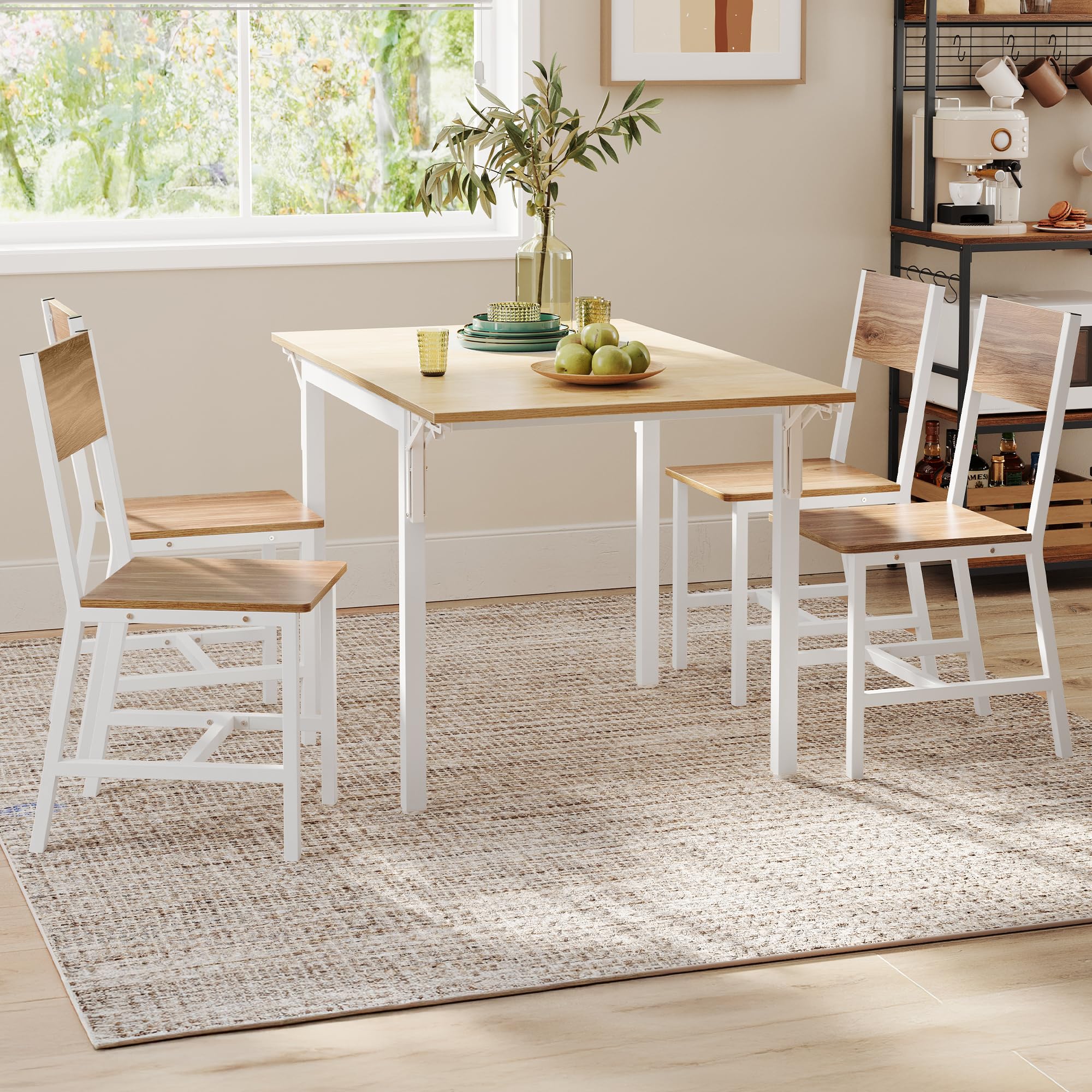 VASAGLE Dining Chair Set of 4, Wood Kitchen Chairs with Metal Steel Frame, Easy to Assemble, Comfortable Seat, Modern Farmhouse Chair for Kitchen, Bed