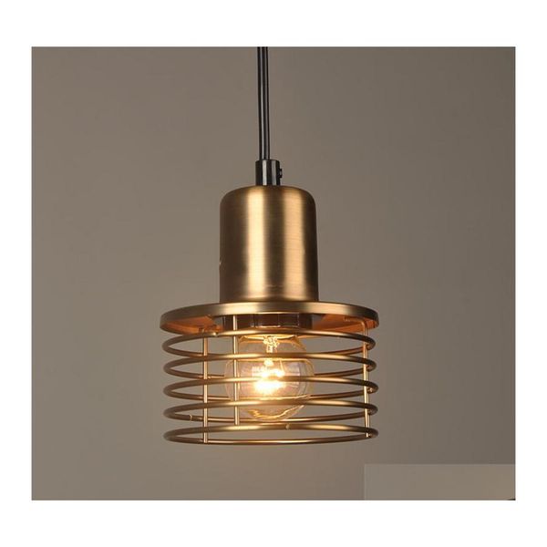 Lamps Pendant Loft Retro Gold Industrial Wind Lamp Iron Cage Cord E27 Lights For Dining Room Bedroom Bar Coffee Restaurant Drop Deli Dhgl0