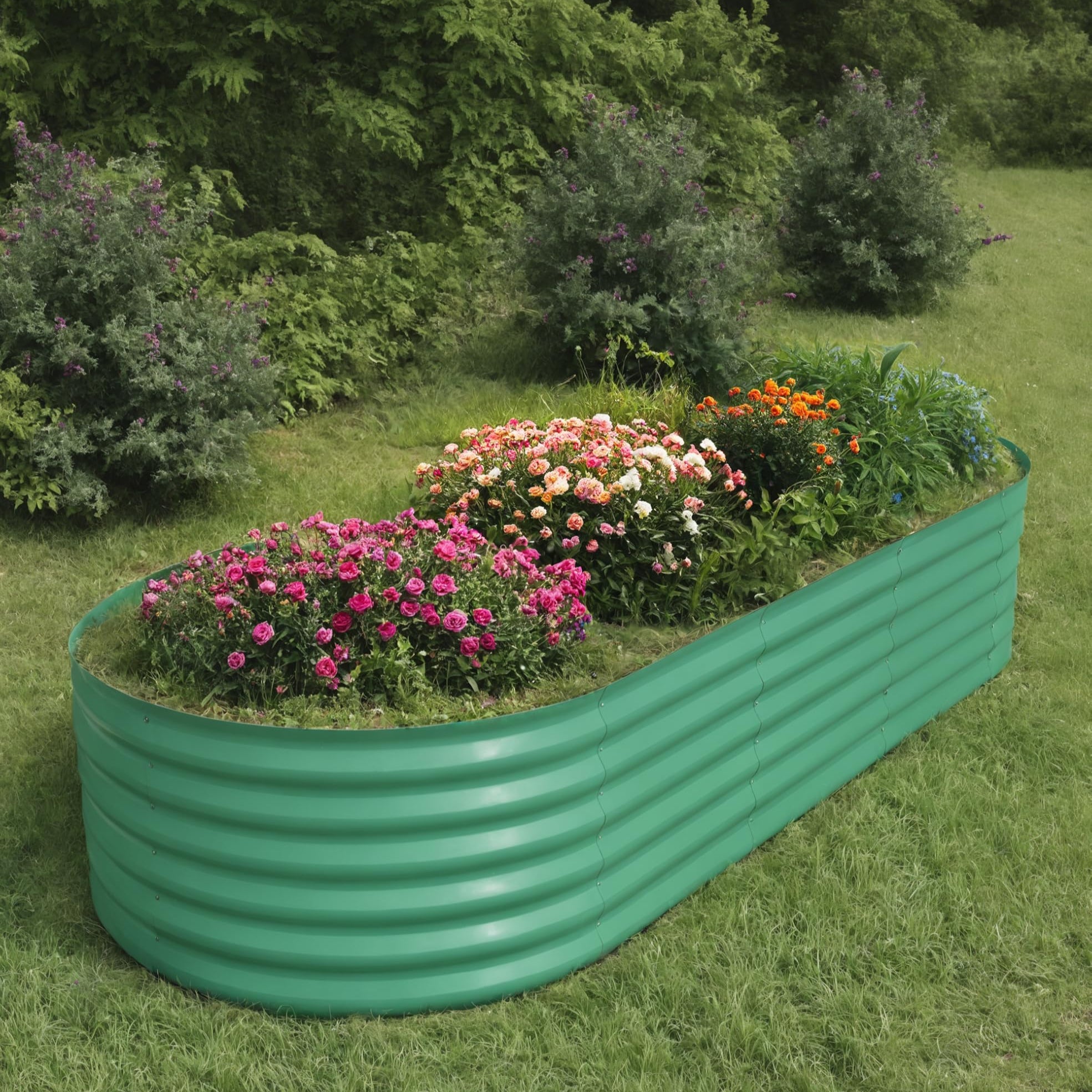 Garvee 10x4x1.5ft Oval Raised Garden Bed, 0.6mm Galvanized Steel Planter with Open Bottom, Weatherproof Outdoor Kit, Green