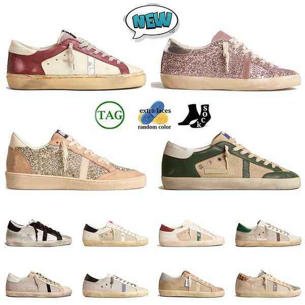 Sapatos de grife de cênus Soakers Shoes Sapatos couro Itália vintage sujo sapato velho rosa glitter verde nappa homens homens preto tênis de