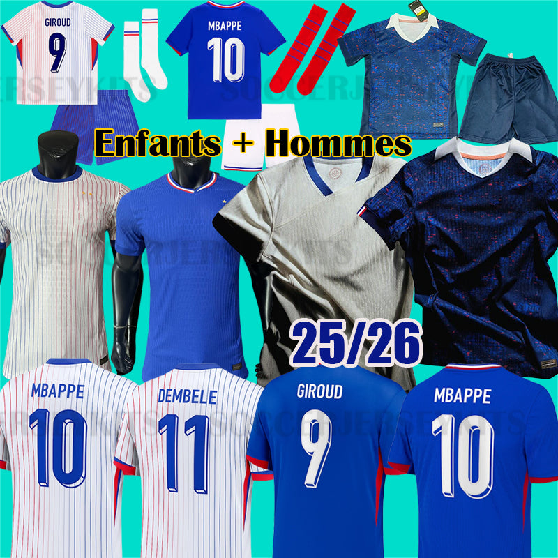 25 26 Maillots de football Soccer Jerseys French BENZEMA Fra nces Football shirts MBAPPE GRIEZMANN CAMAVINGA maillot kit shirt hommes enfants MEN ma