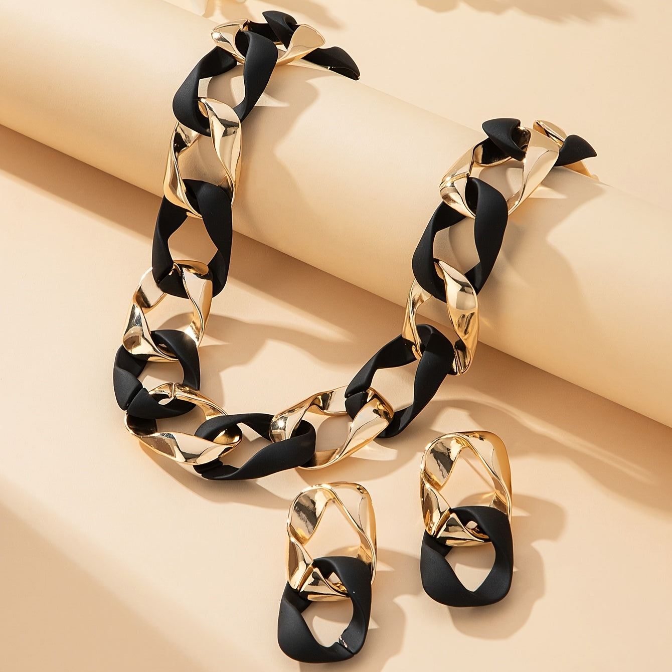 TEMU 3pcs- Set Fashionable Hollow Cuban Chain Splicing Necklace, Suitable For Women' Party Wear, Suitable For All