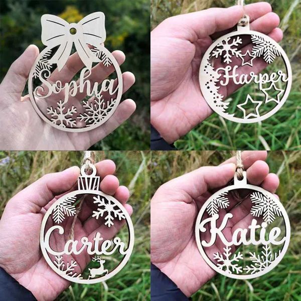 Customized Christmas tree hanging decorations with different names personalized wooden bags Christmas decorations DIY wooden gifts 2023 W241