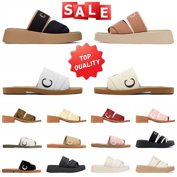 2024 Mule Designer Sandals Women Wedge Espadrille Linen Slides Loafers Shoes White Black Pink Beige Platform Slippers Fashion Low Beach Sand