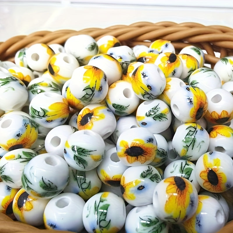 TEMU 50pcs Sunflower Ceramic Beads - Handmade Beads For Making, Necklaces, Bracelets And Accessories