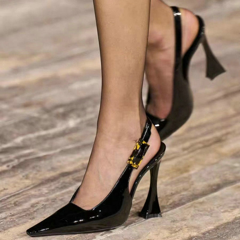 2024 Women&#039;s Sandals New Black High Heels Stiletto Beautiful French Bun Head Single Shoe Women Show Pumps