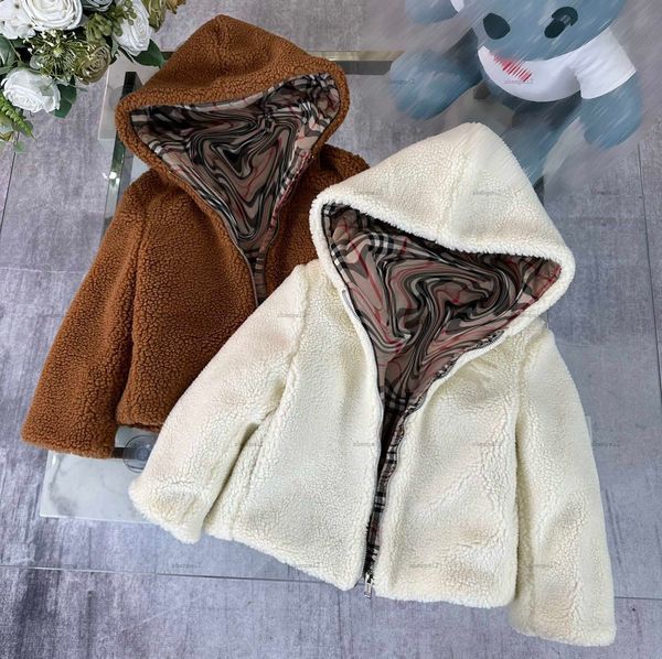 Luxury designer baby jacket Lamb wool design toddler coat Size 100-170 kids clothes Winter preservation hooded child Outerwear