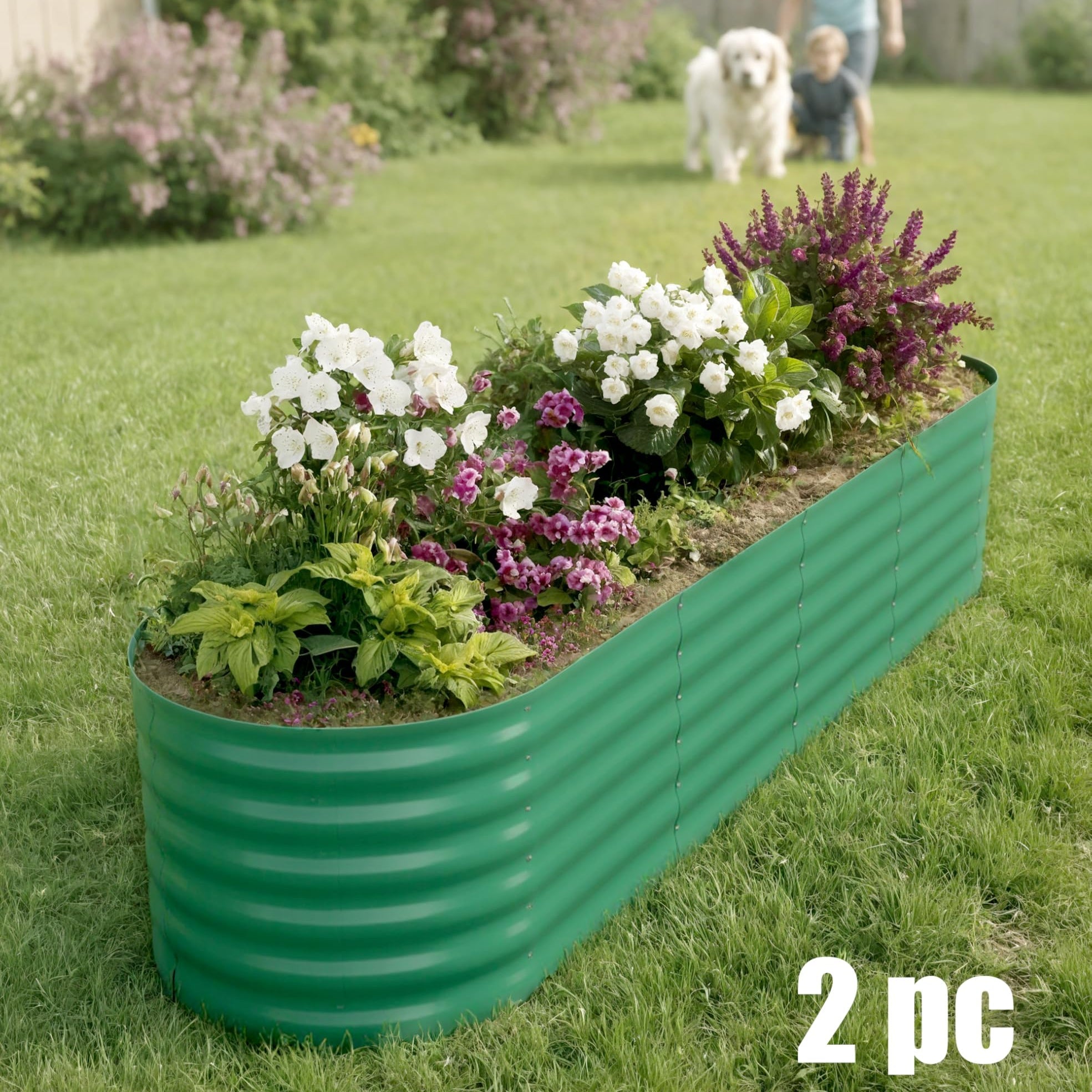 Garvee 2 Pcs 8' X 2' X 1.5' Galvanized Steel Raised Garden Beds, Outdoor Deep Planter Box Kit with Tool-Free Assembly, Rust-Resistant Green Coated Des