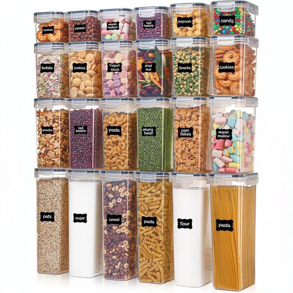 Clear Food Storage Containers Set - Airtight Plastic Kitchen Pantry Organizer Bins for Grains, BPA-Free dh910320090