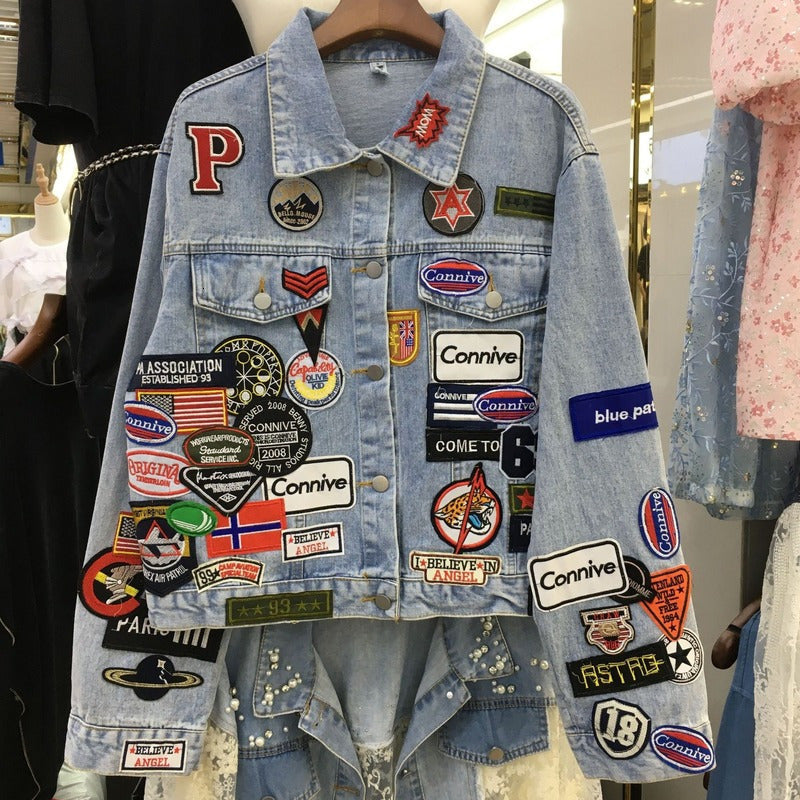 Women s Jackets Men s Cartoon Anime Embroidery Patches Denim Jacket Women Streetwear Fashion Trend Loose Jean Coat Outerwear 230920