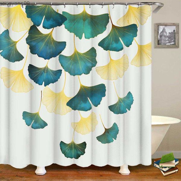 Shower Curtains Green Ginkgo Biloba Shower Curtain Gold Ginkgo Leaves Modern Bathroom Shower Curtains Set Waterproof Botanical Bath Curtain