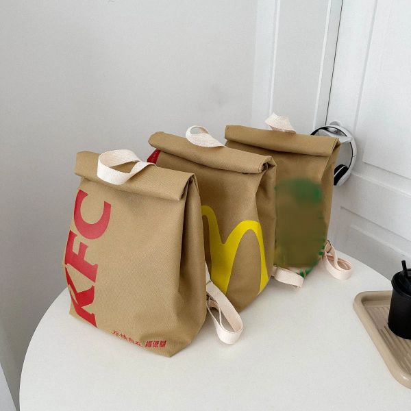 Funny New Cute Cartoon French Fries Packaging Bags Student Woman Schoolbag Canvas Backpack Large Capacity Messenger Bag Handbag