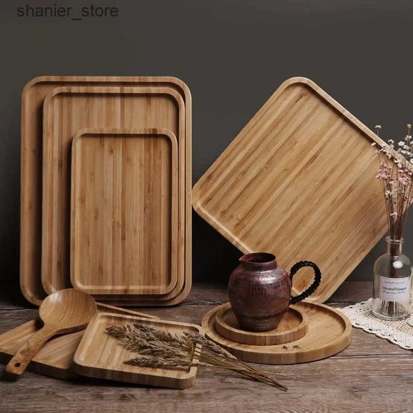 Dishes Plates Bamboo and Wood Tray Creative Bamboo Pizza Tea Tray Japanese Rectangular Family Cake Bread Solid Wood Tray L240910
