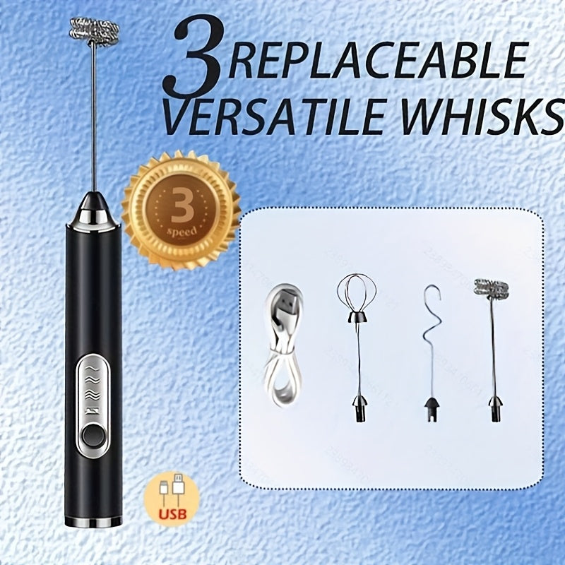 TEMU Electric Milk Frother, Usb Rechargeable Electric Whisk With , Handheld Design, 3 Drink Mixer Foam Maker Coffee, Latte, Cappuccino, Eggs, Kitchen