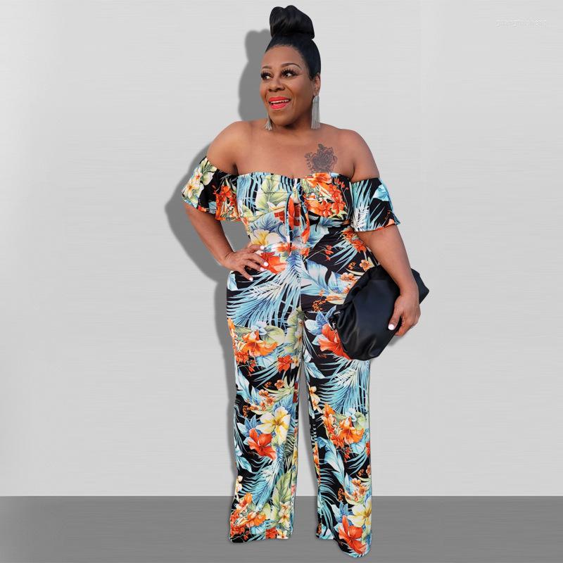 Pants Plus Size Women&#039;s Jumpsuit 2023 Autumn Temperament And Fashion One Word Neck Printed Ladies Clothing XL-5XL Loose