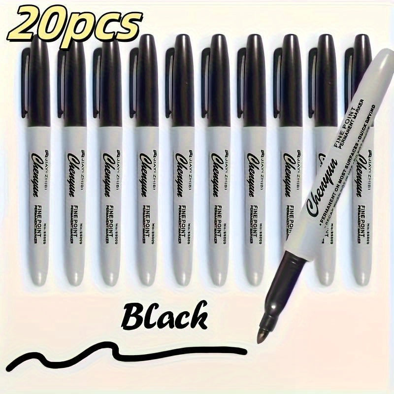 TEMU 20 Pack Permanent Markers, Quick-drying Waterproof, Medium Tip - Fashion , Suitable For Supplies, Office And Gift Packaging, Ages 14+