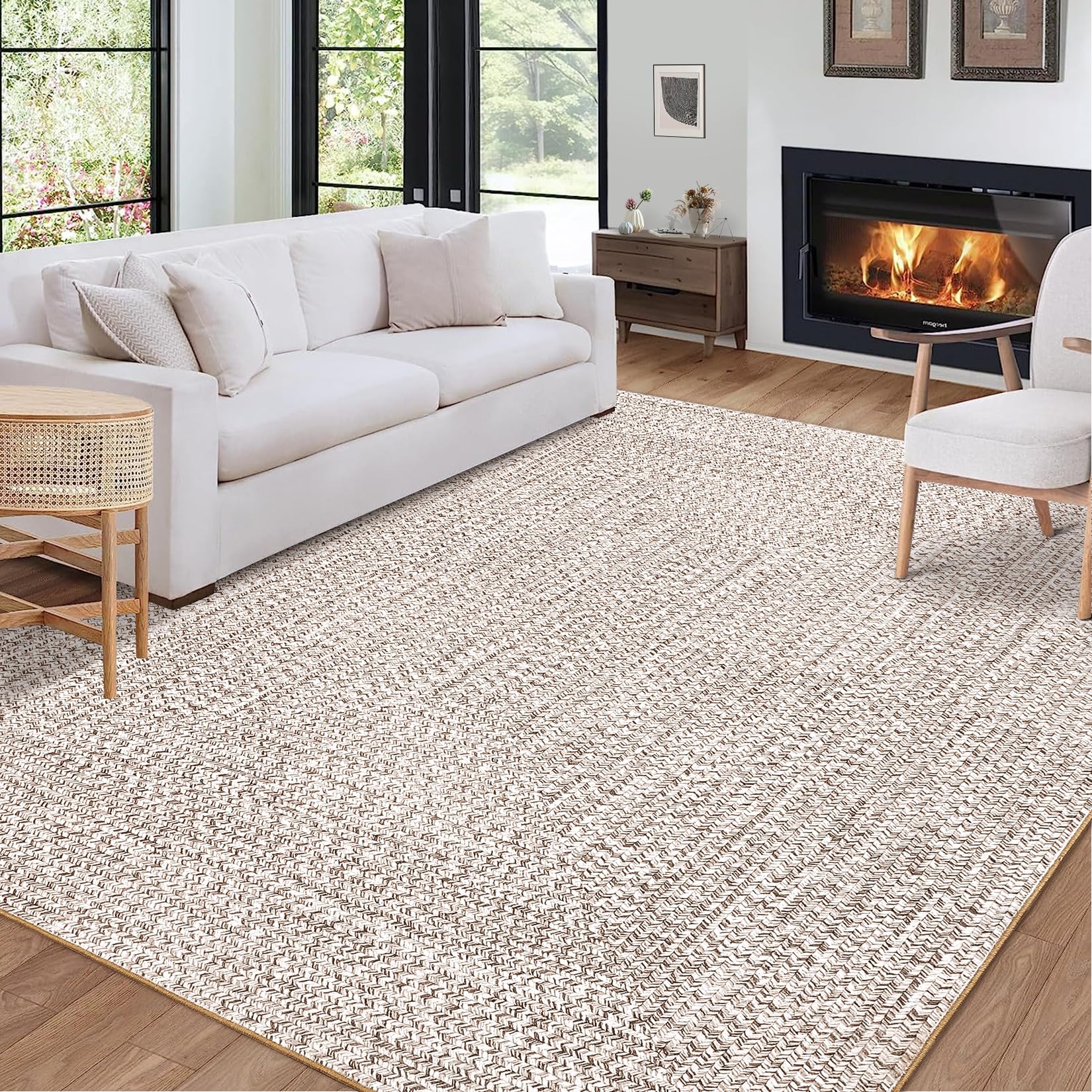 Garvee 5x7 Washable Printed Braided Rug Non Slip Stain Resistant Carpet for Living Room Dining Room Bedroom, Beige Grey, 5'x7'