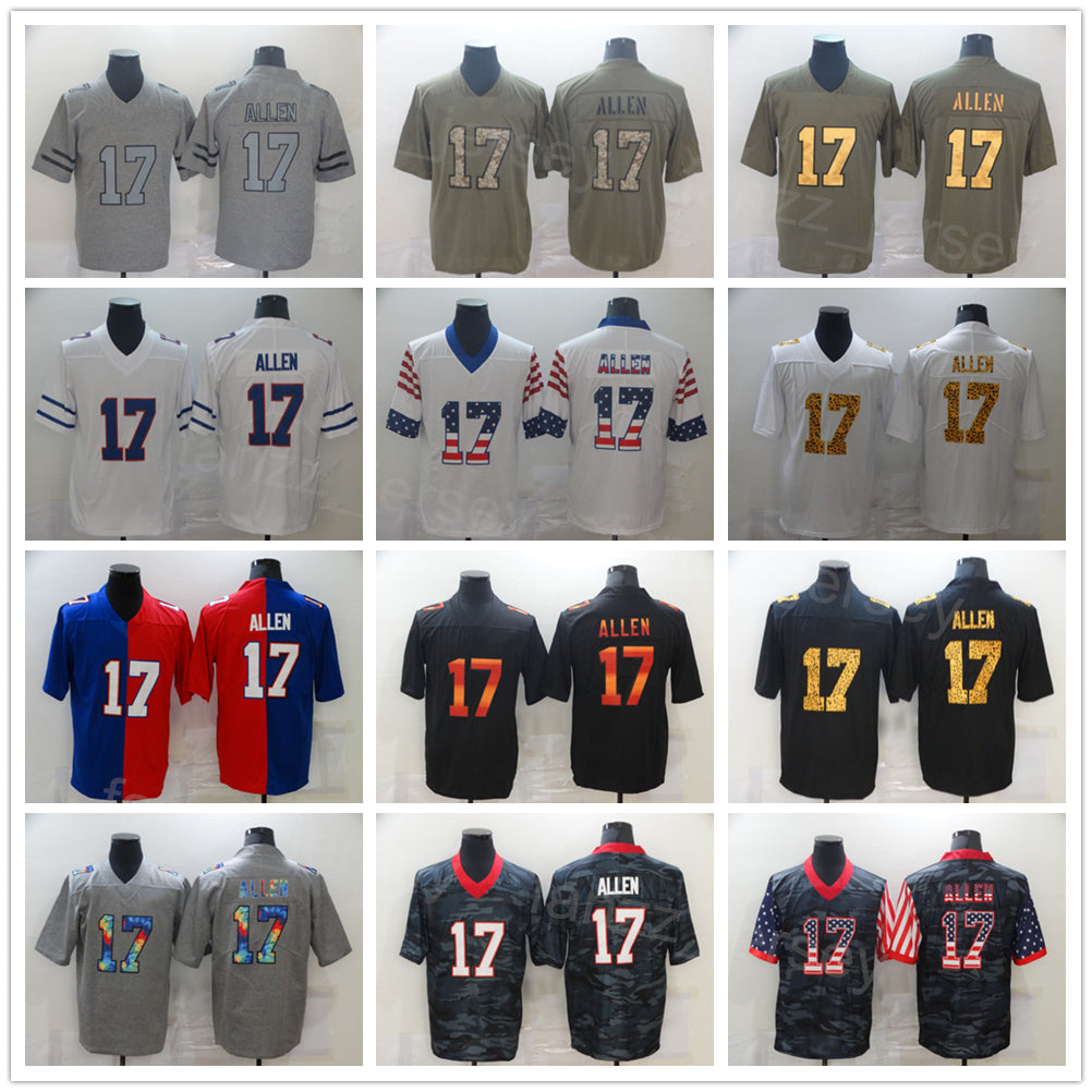 Men 17 Josh Allen Football Jerseys Olive Salute To Service Camo Drift Smoke Goddess Hyphenation Flag Hemp Grey Rainbow Leopard Grain Black Red Army