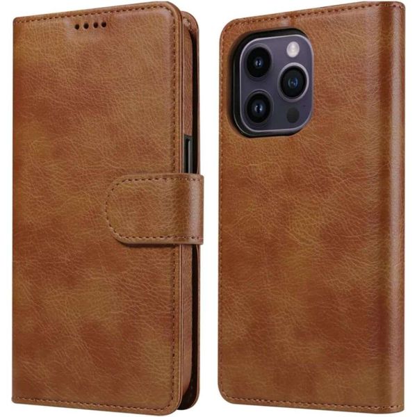 EMF Protection Anti Radiation Flip Folio Case for iPhone, Genuine Leather Wallet Case-Cover with Card Holder Stand Function (Brown, iPhone 1