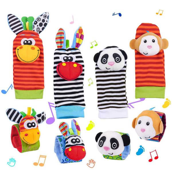 2-4pc Baby Toys 0-12 Months Cute Stuffed Animals Baby Rattle Socks Wrist Baby Rattles Newborn Toys Make Sounds Games For Babies Y240820