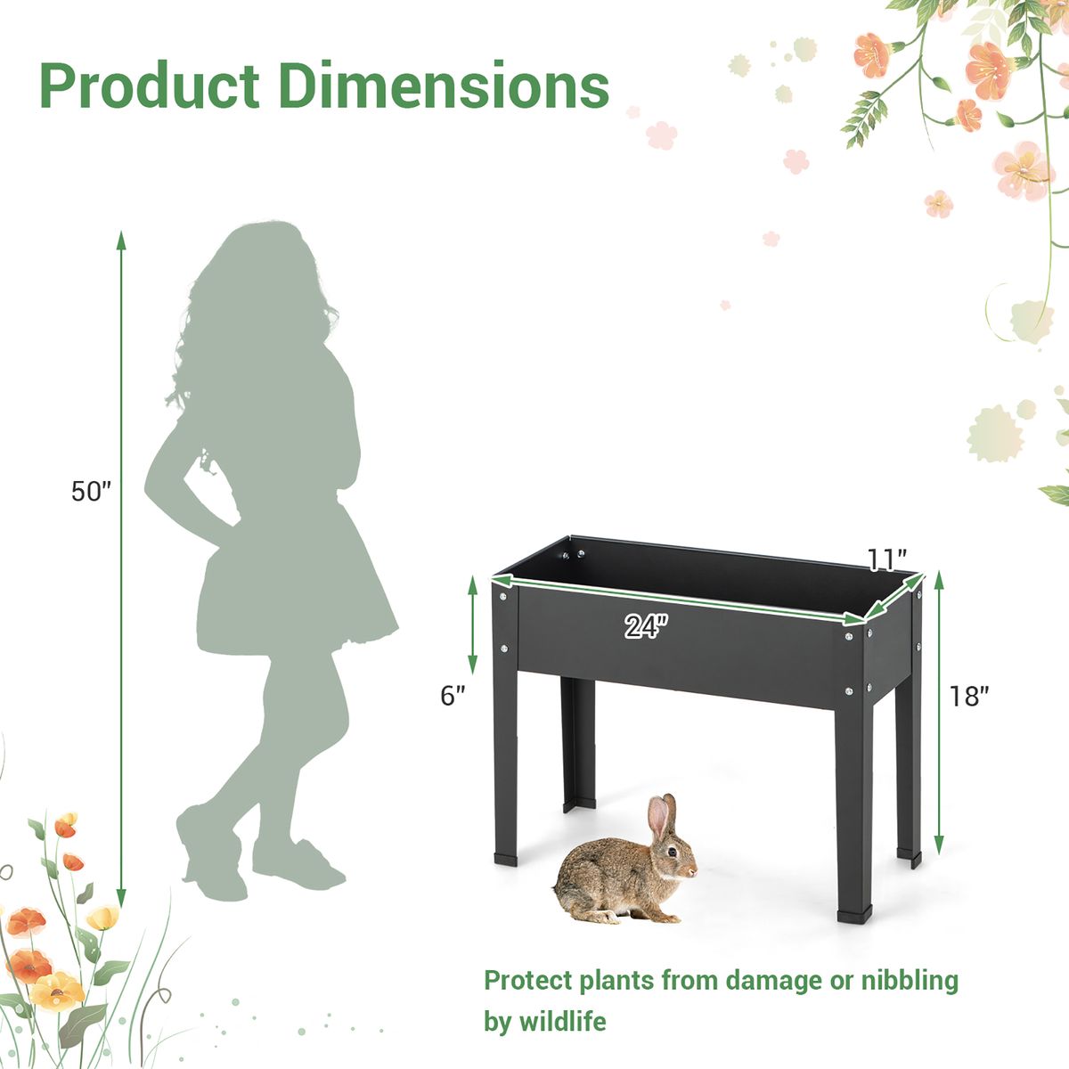 Metal Elevated Planter Box Raised Garden Bed with Legs and Drainage - Costway 24'' Raised Garden Bed