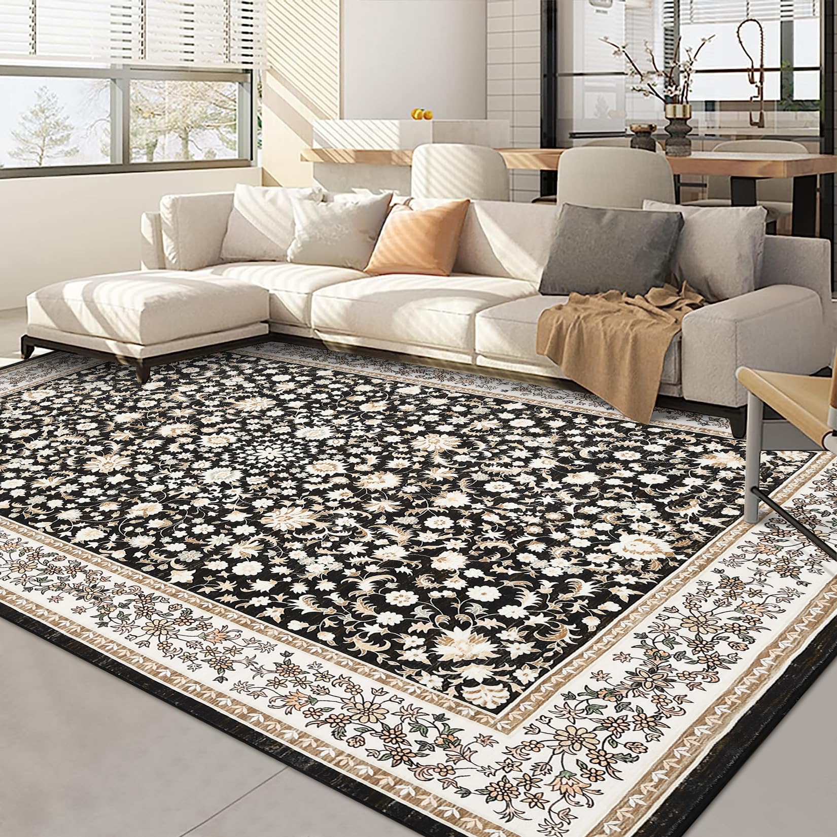 Garvee Washable 8x10 Area Rugs Vintage Rugs for Living Room Bedroom Large Carpets Black