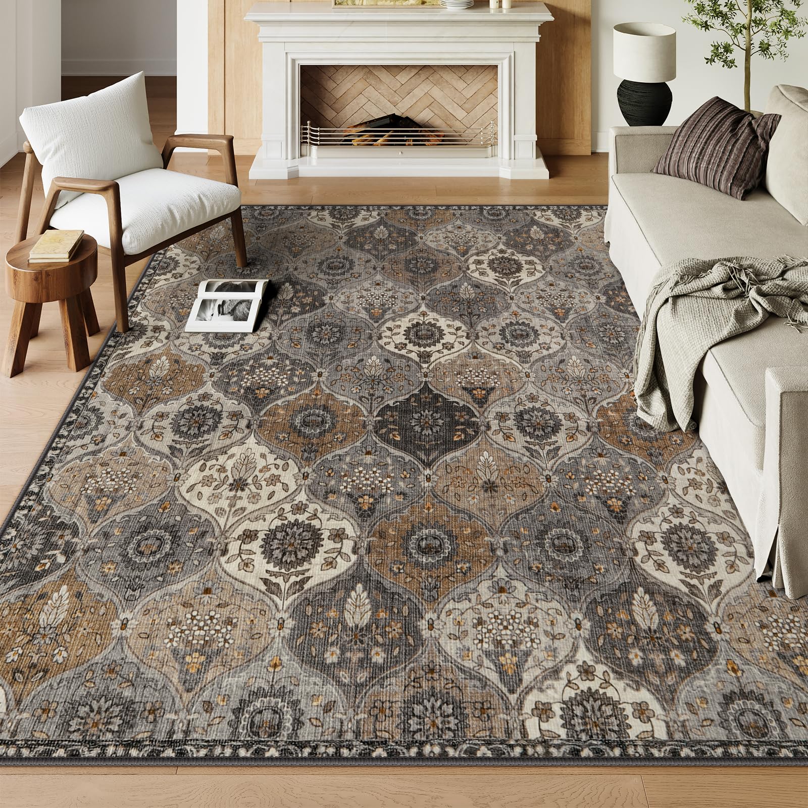 Lahome Moroccan 8x10 Area Rugs for Living Room, Washable Rugs 8x10 Ultra-Thin Oriental Non-Slip Non Shedding Accent Carpet for Bedroom Dining Room Off