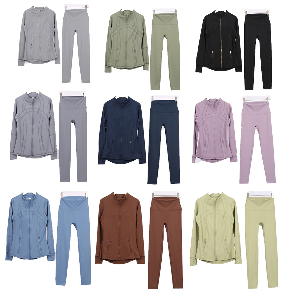 gym sets womens aloskirt elastic yoga clothing pantalones mujer Stand-up collar zipper quick-drying fitness exercise running long-sleeved yoga wear