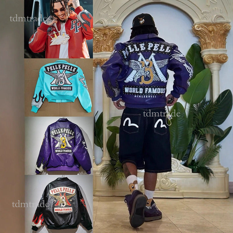 Pelle Pelle Leather Jackets Diamond Encrusted Eagle Leather Jacket Wide Sheep Leather Windbreak Bomber Jackets 1978 Mens Jacket Limited Edition 13F