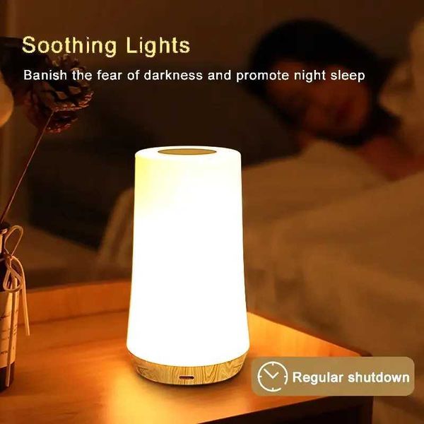 Wood grain 13 color changing night light remote touch USB charging RGB dimmable portable desktop environment light M241025