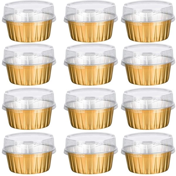 Baking Moulds Dessert Cups with Lids Gold Aluminum Foil Baking Cups Holders Cupcake Bake Utility Ramekin Clear Pudding Cups 230217