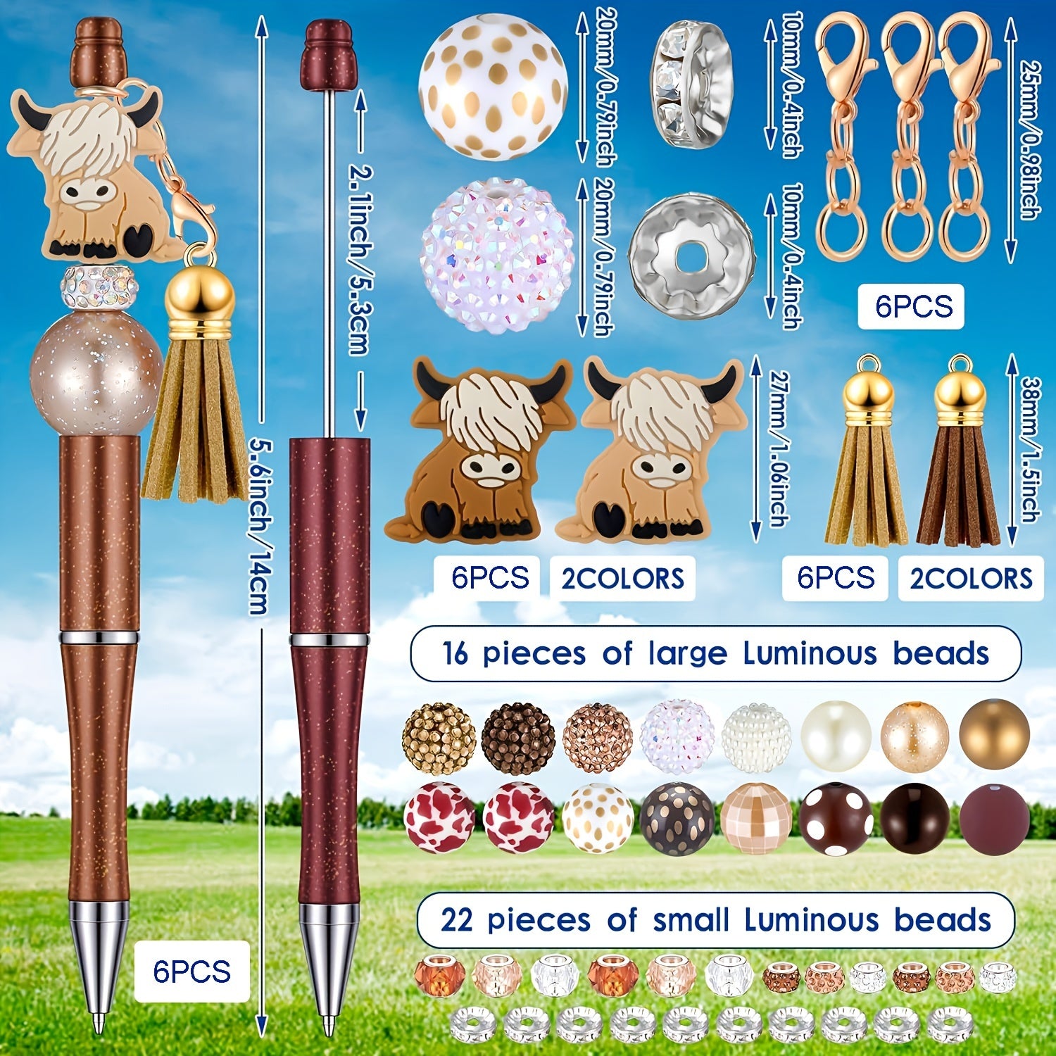 TEMU 62pcs Beads Set Include Diy Beaded Pen, Yak-inspired Design With Tassels, Bubblegum Beads Plastic Chunky Beads, Easy Craft Ballpoint Pens For