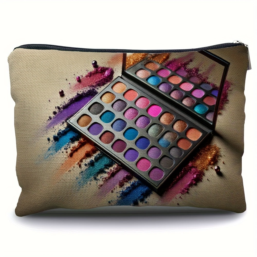 TEMU High- Eyeshadow & Palette Makeup Bag - Reusable Portable Linen Cosmetic Organizer With Zipper, Multifunctional Travel Toiletry Bag For Women,