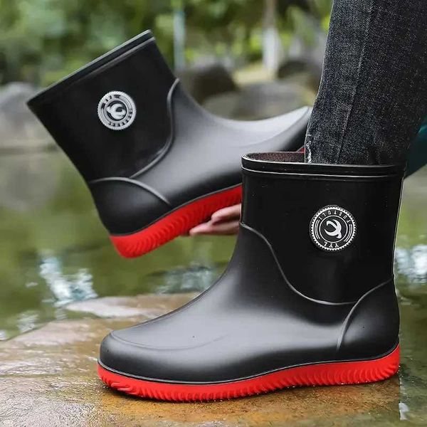 Boots Rain Boots Waterproof rubber rain boots for men washing outdoor anti slip durable mens rain boots Q241112