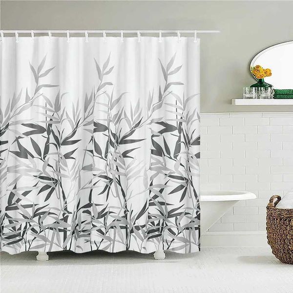 Fresh Plant leaves Fabric Shower Curtain Waterproof Polyester 3D Printing leaf Bath Curtains for Bathroom Decor with Hooks M240824